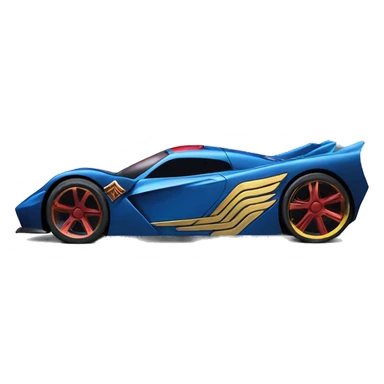 Side view of Wonder Woman’s matte finish Hypercar hot wheels rc car with large bright headlights at night sticker