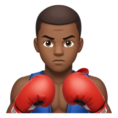 Passport photo portrait of a 19-year-old Black male boxer, neutral expression, shoulders up view, athletic build, boxing context subtly visible sticker