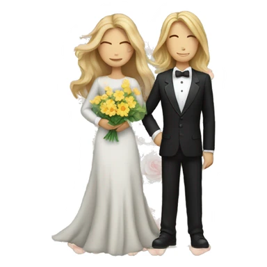 Dark blonde woman with long hair hugging a tuxedo cat with flowers sticker