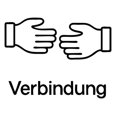 Add the text 'Verbindung' below the icon in a modern style with clear outlines, matching the icon's color scheme, on a transparent background. sticker