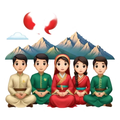 A group of young Pakistani people sitting around and sharing knowledge, with talking bubble of Hong kong scenary in it sticker