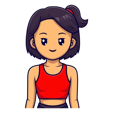 Asian with straight middle hair light skin with red crop top sticker