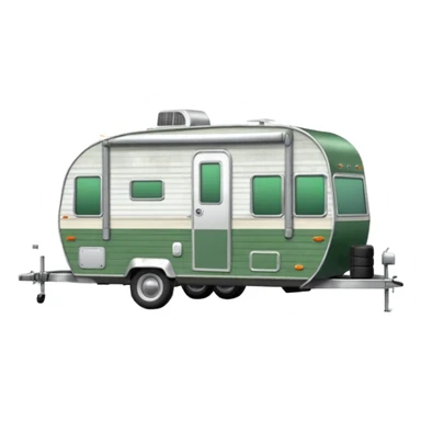 Shasta travel trailer, one tire on each side, single axle, colored all green, the same green shade as movie trailer green preview card, light grey tires and grey hitch sticker