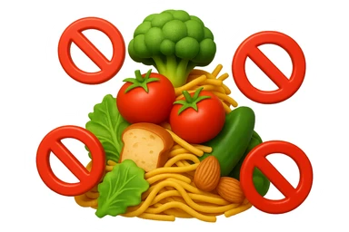 EMOJI STILE IPHONE DI UNa montagna di cibo sano tipo broccoli, pomodori, pasta ecc con divieti 3d sparsi, IPERREALISTICO 4K sticker