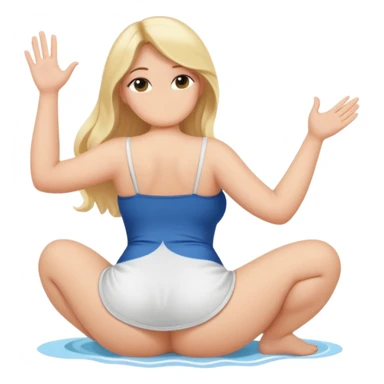 curvy blonde woman, back view, sitting on her soles, waving, SFW, no explicit content sticker