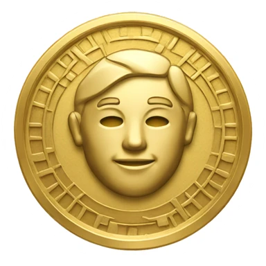 A gold coin with a geometric pattern sticker