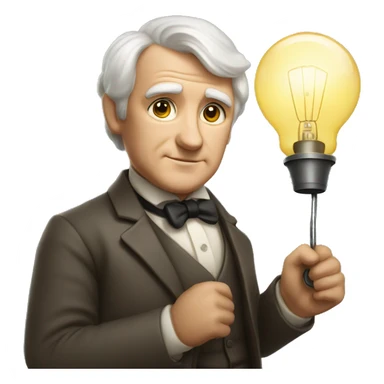 thomas edison with a lamp in his hand sticker