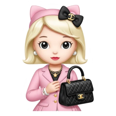 Hello Kitty wears in Chanel with a black bag Timeles sticker