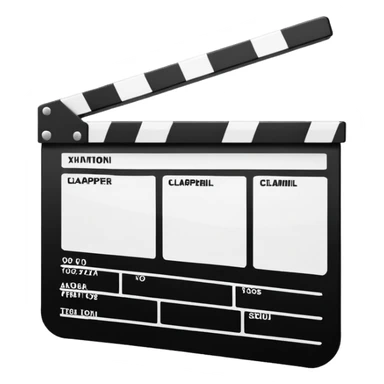 Super minimalist movie clapperboard in black and white, extremely simple geometric shapes, iOS emoji style with absolute minimal details sticker
