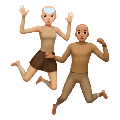 a bald brown person jumping over a skinny very pale person to protect her  sticker