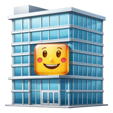 smiling office building with a happy face sticker