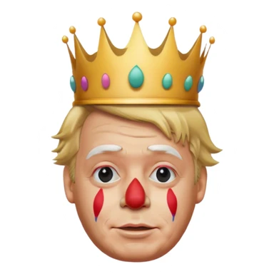 highly detailed, photorealistic Donald Trump as a clown no neck or body, face slightly turned to the right. Skin texture, lighting, and facial details should be ultra-realistic, resembling a professional 3D render must look exactly like him. Transparent background. tiny cartoon crown on his head

 sticker