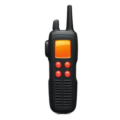 black walkie talkie with red-orange button on side sticker