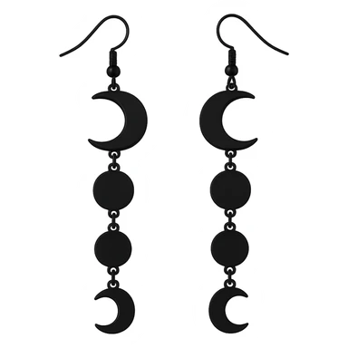 goth earrings, black moon phases, celestial gothic style, minimalist sticker