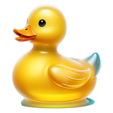 glowing transparent glass rubber duck,  minimalistic yellow transparent glass 3d neon glowing sticker