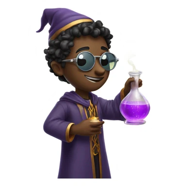 Young male wizard mixing potions and wearing sunglasses sticker