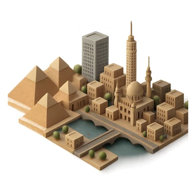 Isometric minimalistic illustration of Cairo, subtle 3D miniature effect and Tilt Shift effect, no cartoonish look, transparent background. sticker