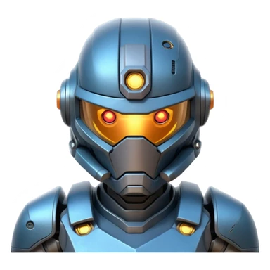 futuristic war robot portrait, head and shoulders only, glowing eyes, detailed helmet faceplate, armor collar, sci-fi metal textures, 3D cartoon, mobile game icon style, clean background, no text, no watermark
 sticker