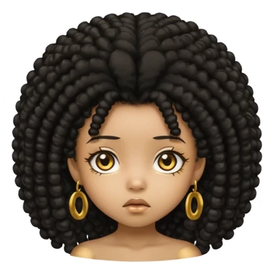 Create a black chibi girl with long afro hair and beautiful gold eyes give her a confusing expression  sticker