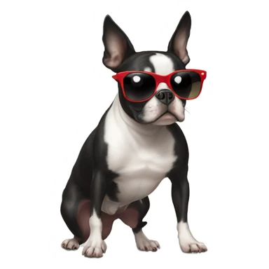 Boston Terrier wearing sunglasses on a skateboard. sticker