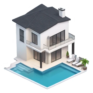 very simple, simple style, 3d isometric modern luxury home with pool sticker