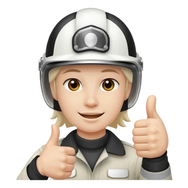 Cara de una persona con casco blanco cun pulgar arriba sticker