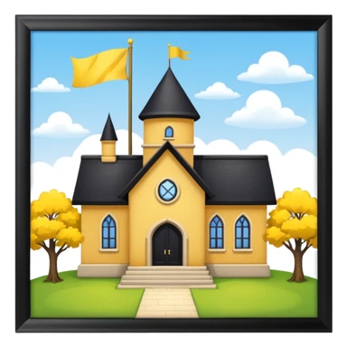 magic school, with a flag, flag on a roof, yellow flag sticker