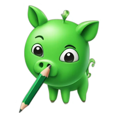 green piggy holding a pencil sticker