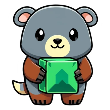 cartoonish cute mole holding a Minecraft emerald block sticker