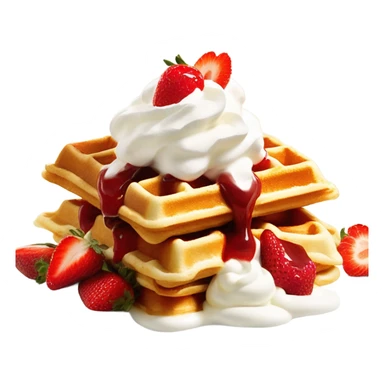 square waffle with dollop of whipped cream and strawberries on top sticker