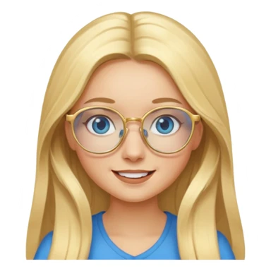 une fille blonde cheveux longs au yeux bleus avec des lunette dorée assez grande joyeuse  sticker