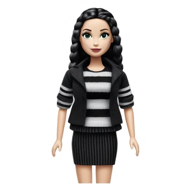 Bouclé Beauty Barbie, Wednesday Addams from academy, in dark-gray and black striped outfit. sticker