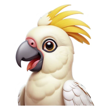 Cinematic Comical Cockatoo Portrait Emoji, Head tilted dramatically with an exaggeratedly shocked expression, featuring a striking, crest-adorned head with wide, comically expressive eyes full of playful disbelief and a vibrant, animated beak, Simplified yet hilariously expressive features, highly detailed, glowing with a slightly sassy tropical glow, high shine, dramatic yet playful, stylized with an air of cheeky avian mischief, soft glowing outline, capturing the essence of a meme-worthy cockatoo that looks ready to squawk its way into viral fame! sticker
