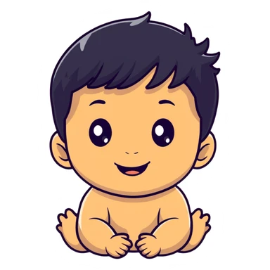 Smiling baby boy face with big eyes, medium skin tone, and black hair sticker