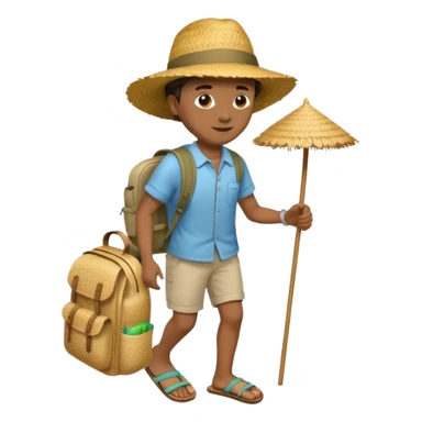 Créole réunionnais chapeau paille tong au pieds et sac a dos en paille  sticker