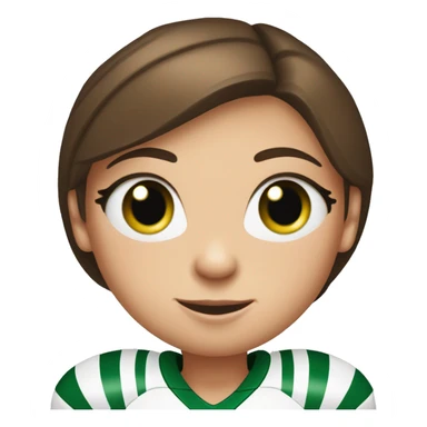 white girl wit dark brown hair in ponytail, green eyes, wearing  football jersey and holding a football.  sticker