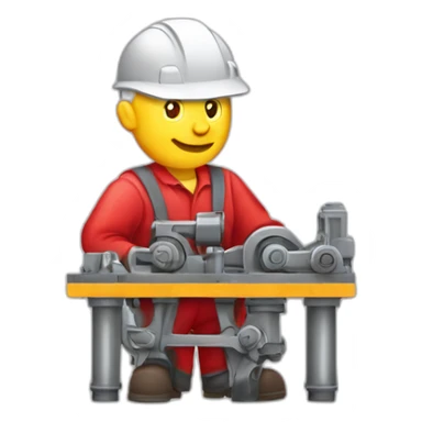 Industrial professional senior mechanical assembler working on the assembly of heavy machinery with a red outfit sticker