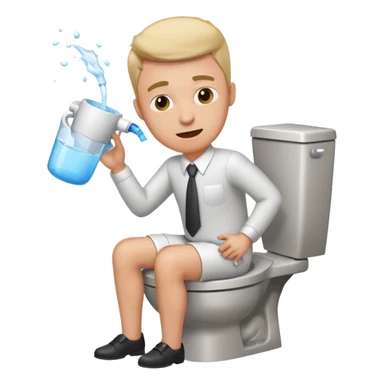 office man taking a toilet and pouring toilet water on himself, expressive and humorous sticker