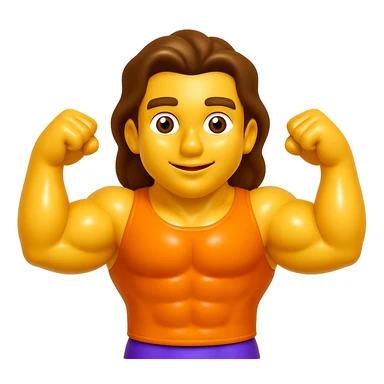 Create an emoji that looks exactly like the reference image in iOS emoji style. The emoji should have 3D appearance, shiny surface, smooth gradients, soft shadows, a muscular body, an expressive face, and hair. Add a glossy effect to the skin while preserving the iOS emoji style. sticker