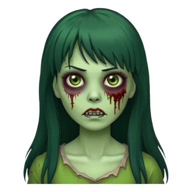 Emoji de mulher verde zumbi cabelos longos pretos e franja sticker
