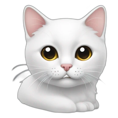 Petite chat blanc avec une tache noir au dessus de l’oeuil gauche et la queue noire sticker