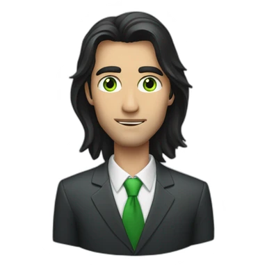 a man with long dark hair in a suit, green eyes sticker