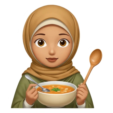 a woman wearing a pashmina hijab is eating while holding a spoon sticker