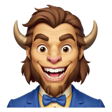 Beast from Beauty and the Beast with human mouth smiling, gentler expression, blue formal outfit sticker
