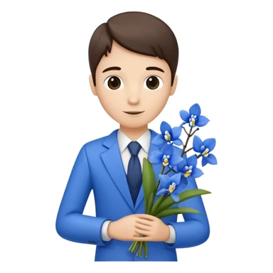 A stick figure holding a bouquet of blue orchids sticker