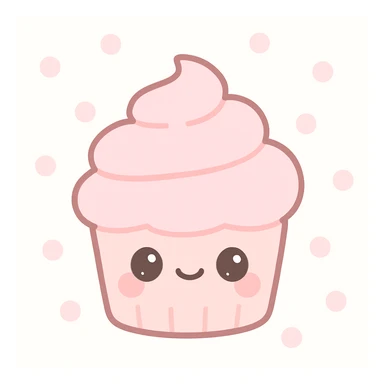 charming pink cupcake with a happy face, kawaii style, pastel pink frosting, cute details sticker