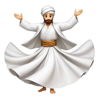 Cinematic Realistic Whirling Dervish Dance Emoji, depicted as a mesmerizing traditional Sufi dance scene with flowing robes and dynamic movement, rendered with vibrant textures and swirling mystical lighting that captures its spiritual energy. sticker