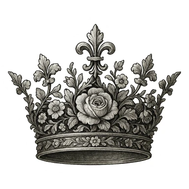 crown with intricate floral design, detailed, elegant, gpt-image style sticker
