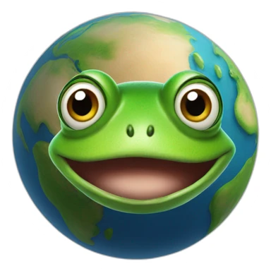 planet Earth with a cartoon frog face with big courageous eyes sticker