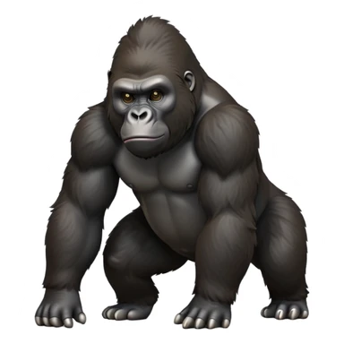 cinematic-gorilla-realistic-full-body-on all fours-emoji,-exuding-strength,-thick-dark-fur-in-the-light,-head-tilted-dramatically,-deep-dark-eyes-filled-with-intense-intelligence,-simplified-yet-realistic-focused-features,-highly-detailed,-glowing-with-an-almost-sarcastic-glow sticker